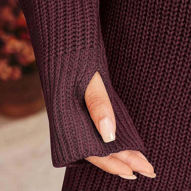 Women's Turtleneck Sweater Dress, Fall Long Sleeve Knit Pullover Mini Dress, Casual Short Sweater Dresses