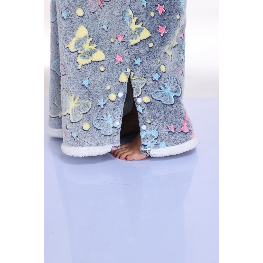 Oversized Wearable Hooded Blanket With Print Glow In The Dark Long Size-59in Sherpa Warm Sweatshirt For Women