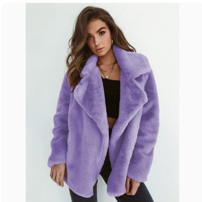 Sexy Plush Lapel Woolen Coat Women